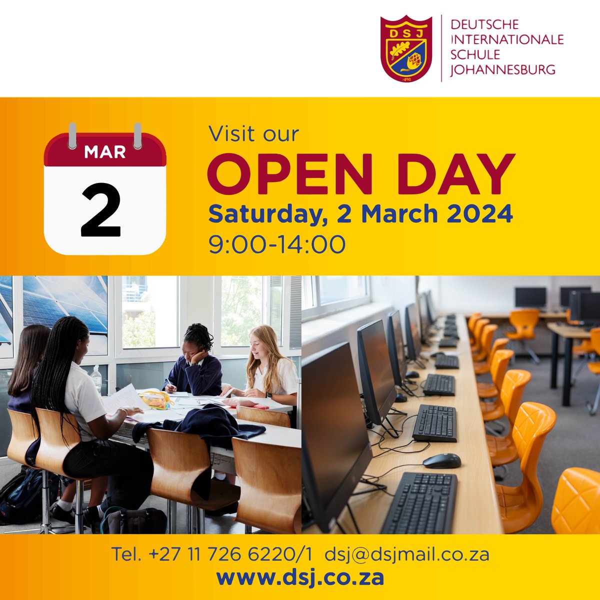 We look forward to welcoming you to our Open Day on Saturday, 02 March 2024 from 09h00 - 14h00. Come and experience a 'Day in the life of the DSJ'.