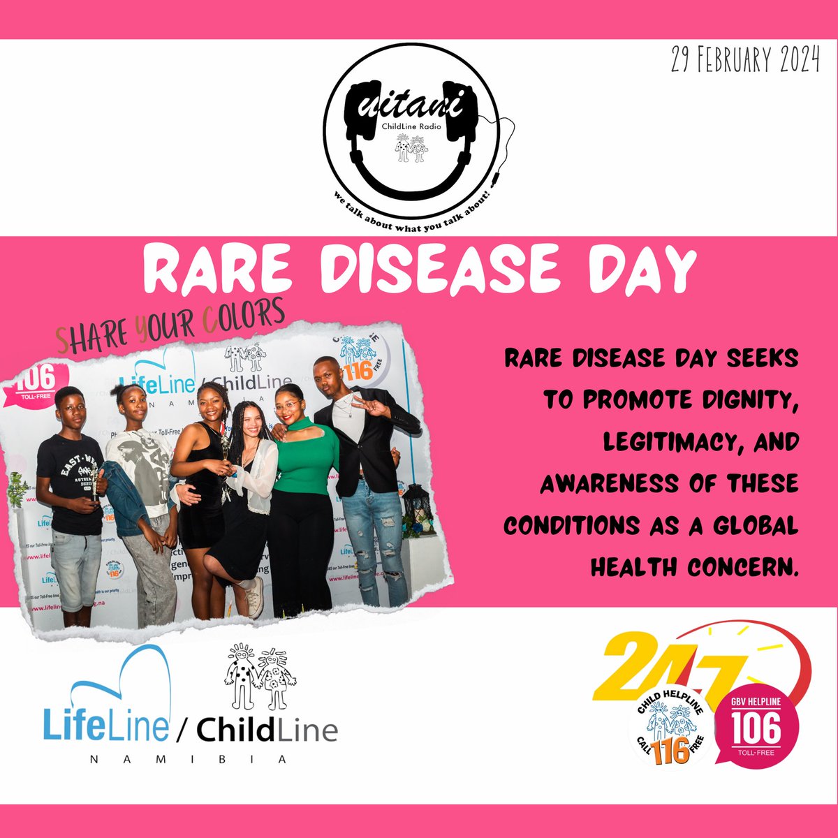 In an effort of global solidarity, you are invited to light or decorate your home with the Rare Disease Day colours at 7 PM your local time on 29 February 2024. You can use garlands, social media filters, candles, disco lamps, colourful decoration. Let your creativity shine!