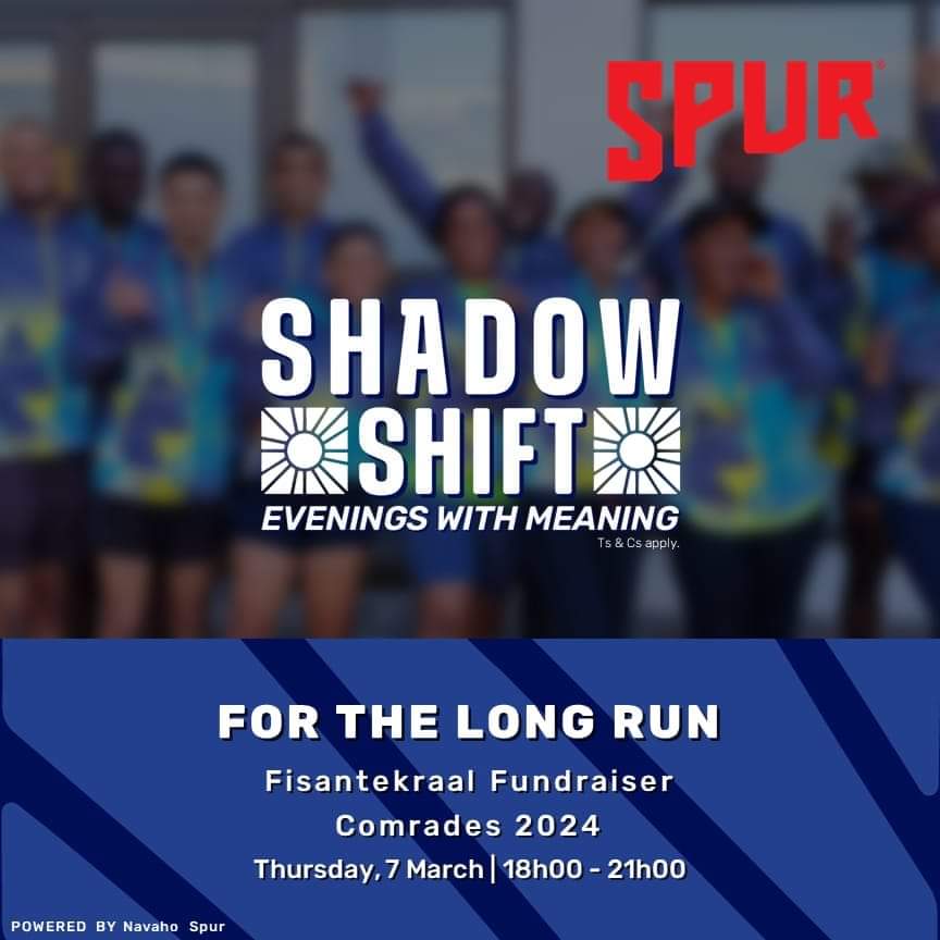 Please come along, enjoy your favourite Spur meal at Navaho Spur Steak Ranch in Brackenfell and support Fisantekraal and their Comrades Marathon quest! All you need to do is show up and have dinner. No donations!!! For The Long Run kitted by Totalsports #forthelongrun