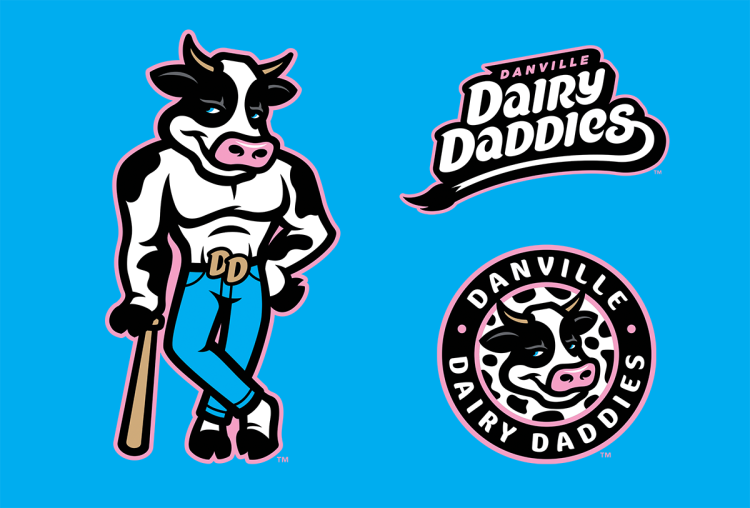 Came across the @ONSLBaseball mascots and these are incredible 😂 They just added the Burlington Sock Puppets and Danville Dairy Daddies too 😭