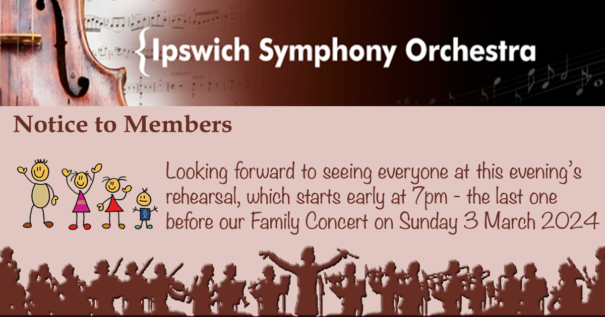 Ipswich Symphony Orchestra (@iosoctweet) on Twitter photo π£ Calling all Members - early start tonight at usual rehearsal venue - our last evening before our #family #concert on Sunday afternoon - 3 March 2024 - Cool Classics at #Ipswich Corn Exchange
πΆπ΅οΈββοΈβ¦πππΌβπ»πΈπ’πβοΈπ§ββοΈπ€ β΅οΈπ¬
ipswichsymphonyorchestra.org
#ipswichsymphonyorchestra π£ Calling all Members - early start tonight at usual rehearsal venue - our last evening before our #family #concert on Sunday afternoon - 3 March 2024 - Cool Classics at #Ipswich Corn Exchange
πΆπ΅οΈββοΈβ¦πππΌβπ»πΈπ’πβοΈπ§ββοΈπ€ β΅οΈπ¬
ipswichsymphonyorchestra.org
#ipswichsymphonyorchestra