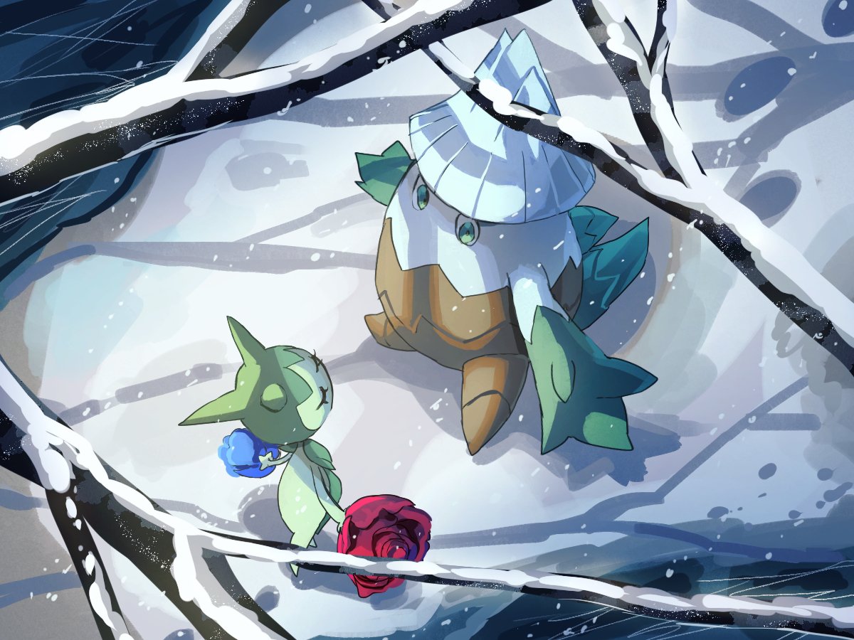 pokemon (creature) no humans snow bare tree outdoors flower rose  illustration images