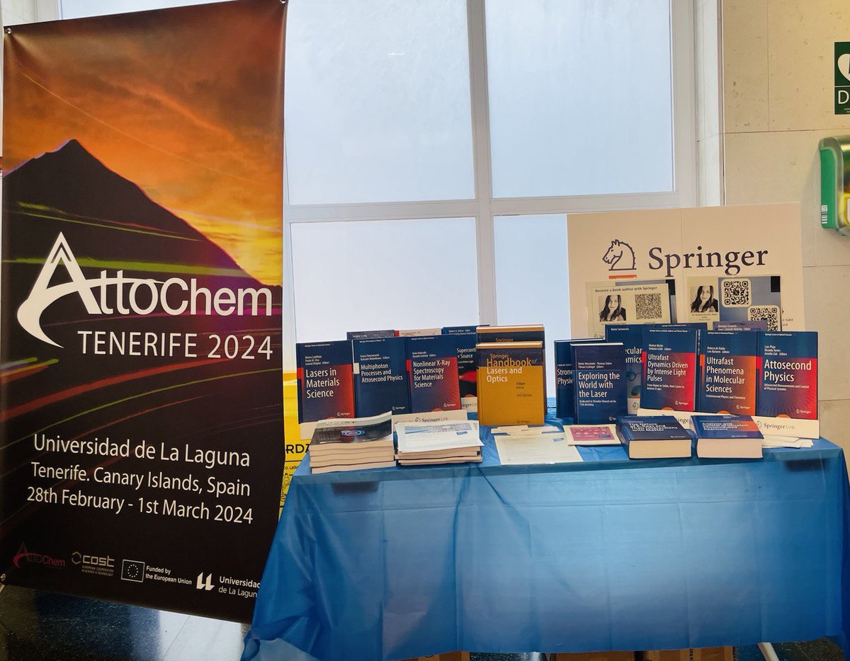 Updates from #AttoChemTenerife2024!
Francesca Calegari's plenary lecture kicked off the event yesterday. Today, we have speakers like Marcus Dahlström, Nina Rohringer and more.
Don't miss the #Springer booth for research-to-book opportunities
#AttoScience #PhysicsBooks #AttoChem