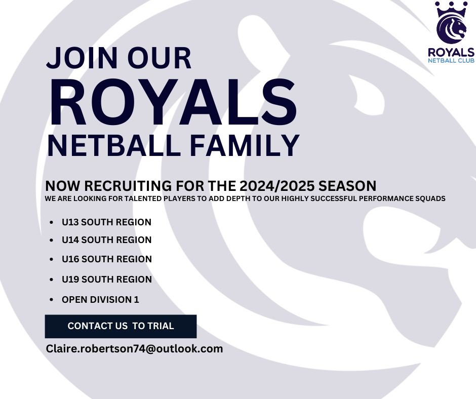 RoyalsNetball's tweet photo. ROYALS ARE RECRUITING… 
Feel free to share 💙 https://t.co/VoBujxuCN0