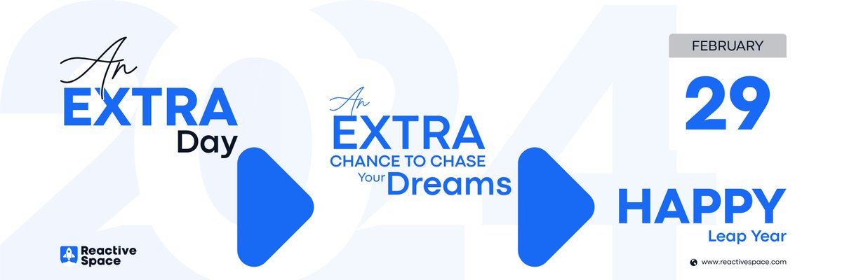 ReactiveSpaceIT's tweet image. Happy Leap Year! Today, we&apos;re gifted an extra 24 hours to do something extraordinary. What will you do with your bonus day? Let&apos;s make it memorable!

#leapyear #oppertunity #happyleapyear #dreams #reactivespace #feb29