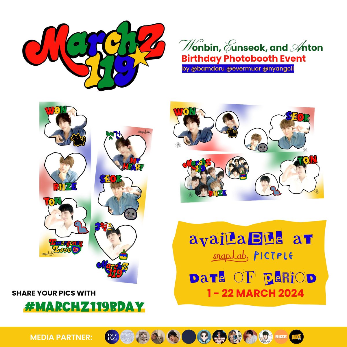 RIIZE_ID's tweet image. ✰ MARCHZ 119 ✰

RIIZE #WONBIN, #EUNSEOK, #ANTON Birthday Photobooth Event by @evermuor @bamdoru @nyangcil

🗓 1-22 March 2024
📍All Snaplab &amp;amp; Pictple booths

Share your pictures using #Marchz119Bday &amp;amp; kindly tag us! Let’s celebrate this lovely month together! ₊˚⊹♡