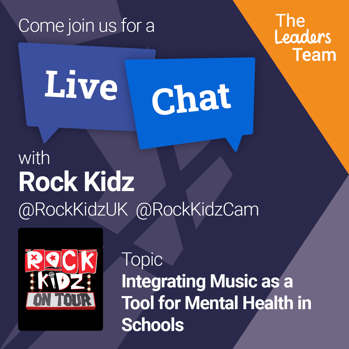 Join us tonight at 8pm for #TheLeadersTeam weekly live chat! 
We are welcoming Cameron (<a href="/RockKidzCam/">Cameron Don-Duncan</a>) from Rock Kidz UK (<a href="/rockkidzuk/">Rock Kidz - #AntiBullying & #SelfEsteem</a>) as our guest to talk about integrating music as a tool for mental health in schools.

See you all later! 😄

#edutwitter #education