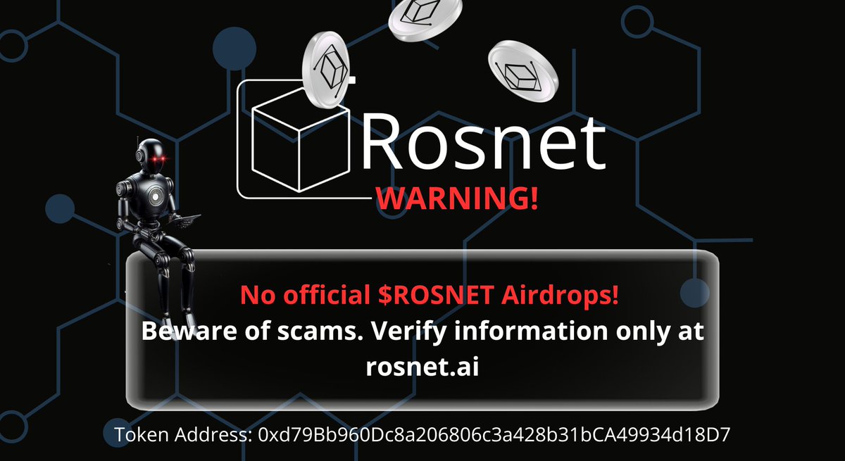 Welcome 🚨Considering the project's rapid development and growing popularity, we are seeing an unfortunate rise in fraudulent activities. We want to alert everyone to the risk of scammers impersonating Rosnet, falsely offering Airdrops and other opportunities to acquire free