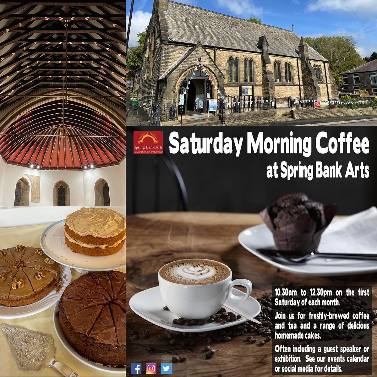 This Saturday 2nd March come say hello, have a look round, see what events we have coming up, buy tickets and grab a fresh coffee and some delicious home made cake at our monthly coffee morning. #springbankarts #Newmills #visitnewmills #community #coffeemorning #events #highpeak