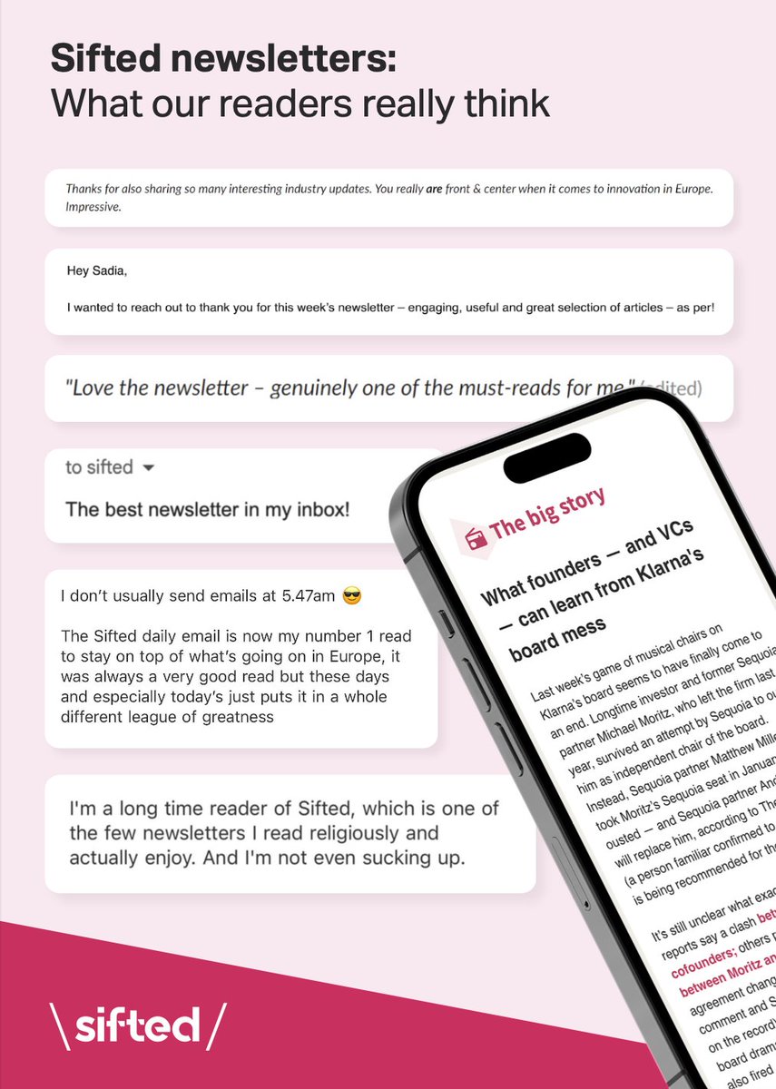 So fortunate to have such great readers who faithfully open our newsletter every morning (at 5am, no less!) ❤️ please keep the feedback coming, and let me know what you'd like to see us covering more. My inbox is always open: anne@sifted.eu <a href="/Siftedeu/">Sifted</a>
