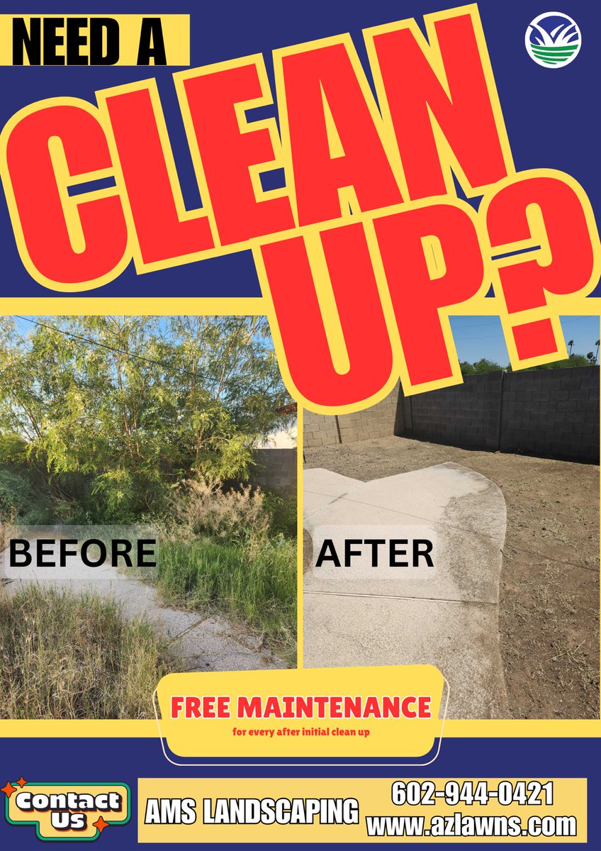 Free maintenance service after a cleanup offer is now in effect.  Contact AMS Landscaping today at 602-944-0421 to request this offer!

AZLAWNS.COM 

#freeservice #cleanup #KeepingYardsEnjoyable #azlawns #amslandscaping #lawncare #landscaping #phoenixarizona