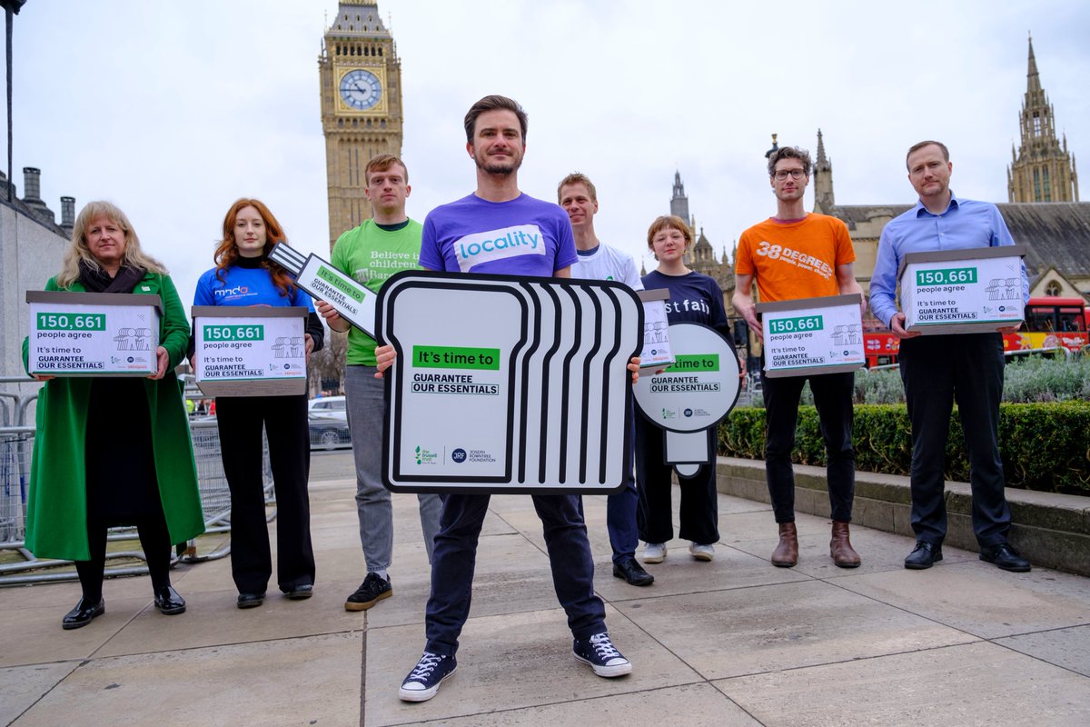Yesterday we joined @jrf_uk @TrussellTrust and other sector colleagues in Westminster, handing in the 150,000-strong petition to #GuaranteeOurEssentials.