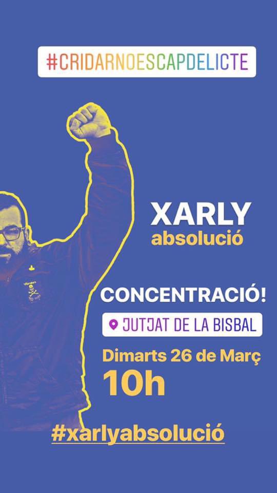 Fa 5 anys preparavem concentració de suport per @XarlyRF tot segueix igual o pitjor! No ens rendim i continuem la lluita!✊🏼 #cridarnoescapdelicte #benvingutalempordà