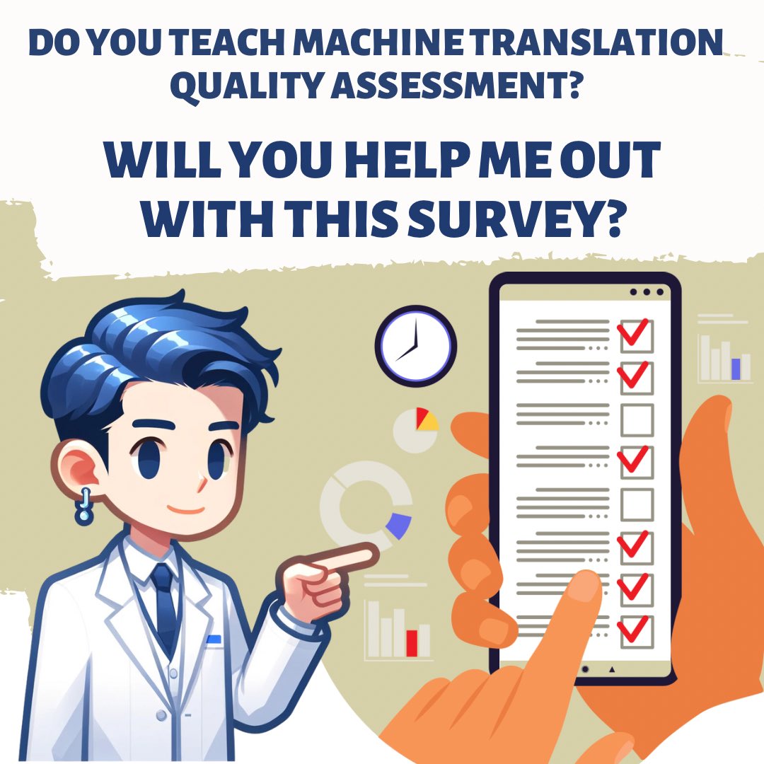 🌐 NLP & Machine Translation Educators: I’m João, doing my PhD on MT quality assessment teaching! Your insights are crucial. Will you help me out? 📊 ✔️ 10-15 min survey ✔️ Impact MTQA education ✔️ Share your expertise Link: dcueducation.fra1.qualtrics.com/jfe/form/SV_23… #NLP #MachineTranslation