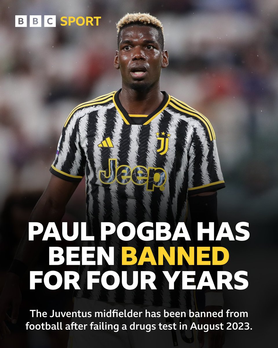 BBCSport's tweet image. Paul Pogba has been banned for four years.

#BBCFootball