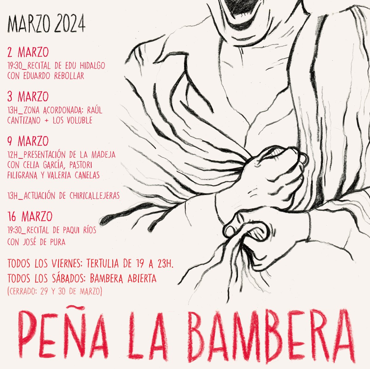 Pedazo de programación tenemos este mes La Bambera. Y pedazo de cartel que es ha currado Ana Penyas.