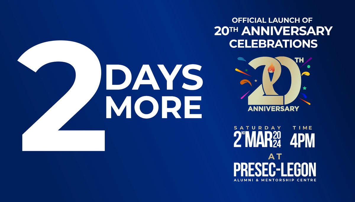 🎉 Calling all 2004 Ɔdadeɛ Alumni! 🎓✨

Get ready to turn back the clock and relive the glory days as we celebrate 20 years of memories, friendship, and success! 🥳 

Let's make this anniversary one to remember! 🎉 #Ɔdadeɛ2004Anniversary
 #20YearsStrong 💙🤍
#Presec