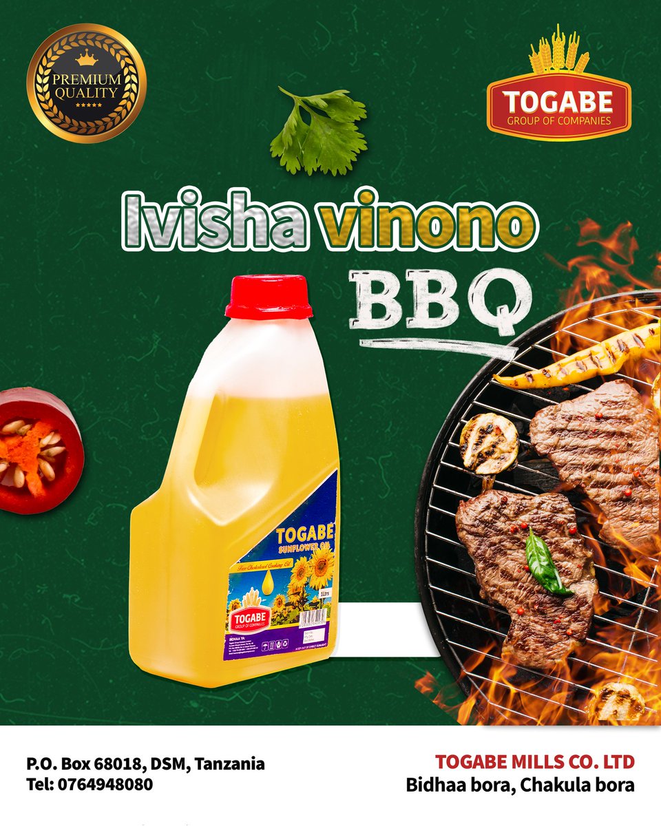 togabemill's tweet photo. Chakula, chako bora kinaanzia na Mafuta bora ! 🔥Togabe Sunflower Oil chaguo lako la uhakika kwa BBQ yenye ladha ya kipekee. https://t.co/8vGlLuiqJW