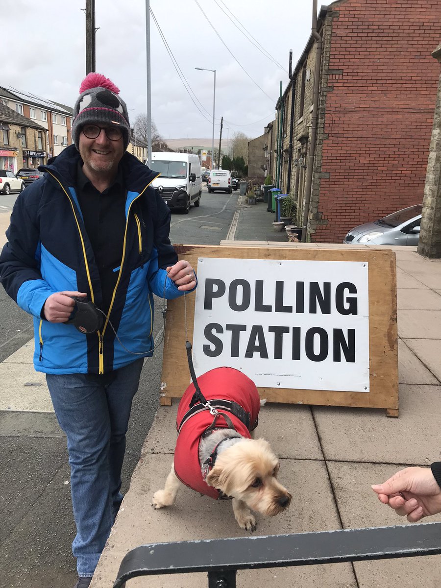 Barney &amp; me have voted. 
#RochdaleByElection #Rochdale #dogsatpollingstations