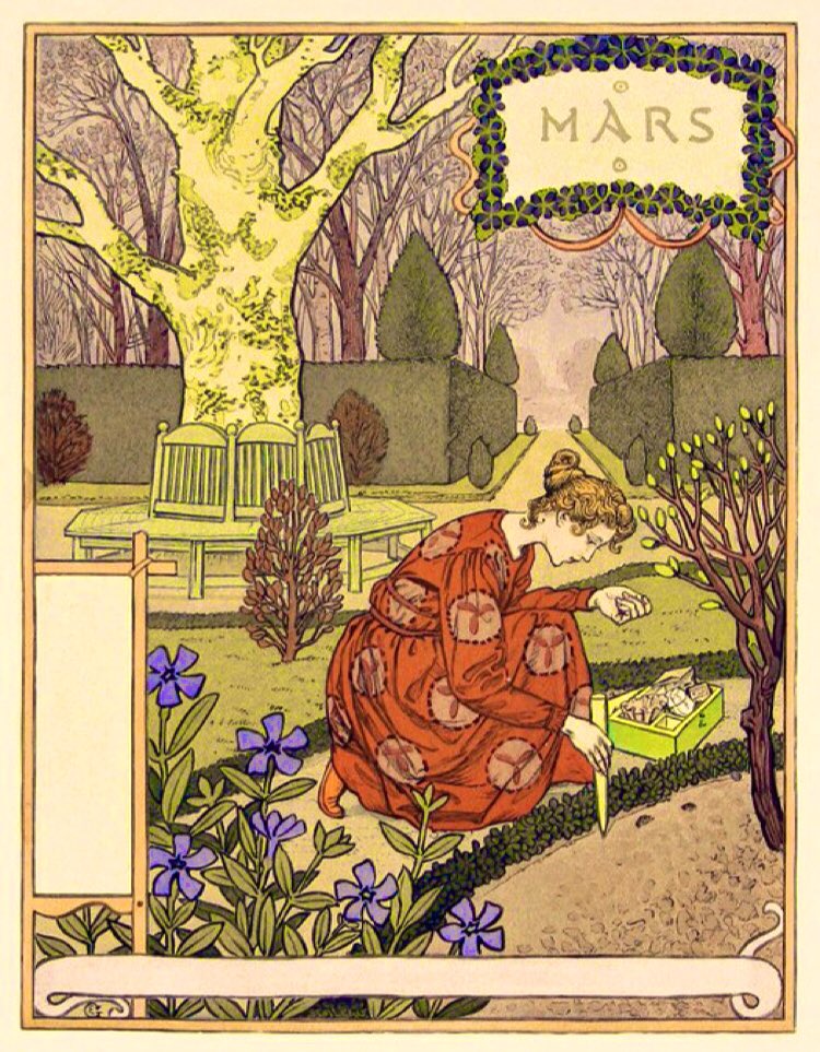 #March by Eugene Grasset, for La Belle Jardiniere, #artnouveau #calendar1896. #1stMarch #March1st  #FolkloreThursday #FolkyFriday