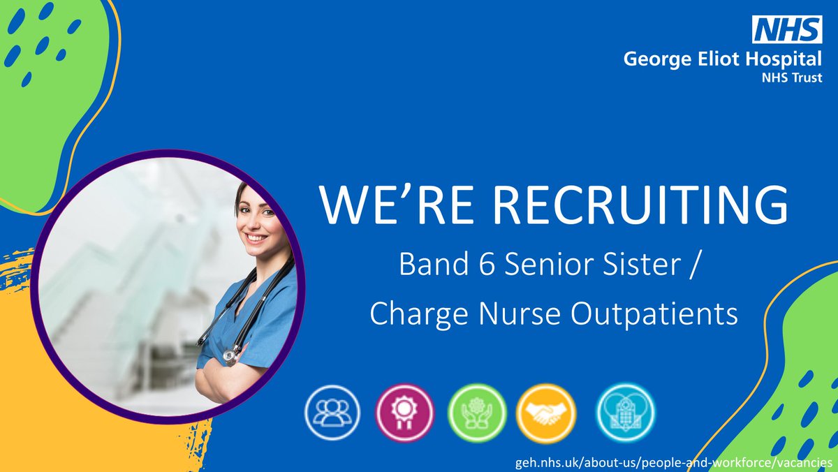 We are looking to recruit a Senior Sister / Charge Nurse Outpatients. Apply today : jobs.nhs.uk/candidate/joba… #NHS #Careers #Teameliot #Nurse #Nuneaton