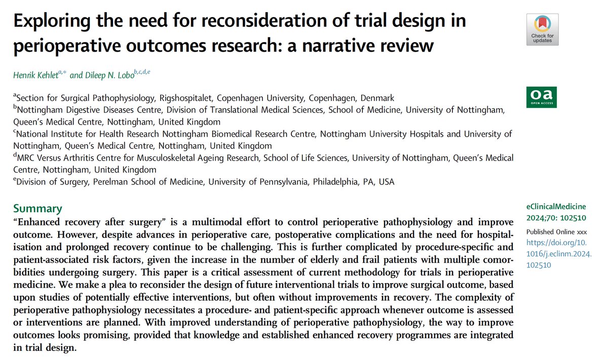 An aspirational look at trial design in perioperative medicine. authors.elsevier.com/sd/article/S25… @KehletHenrik @ErasSociety @eClinicalMed Free download