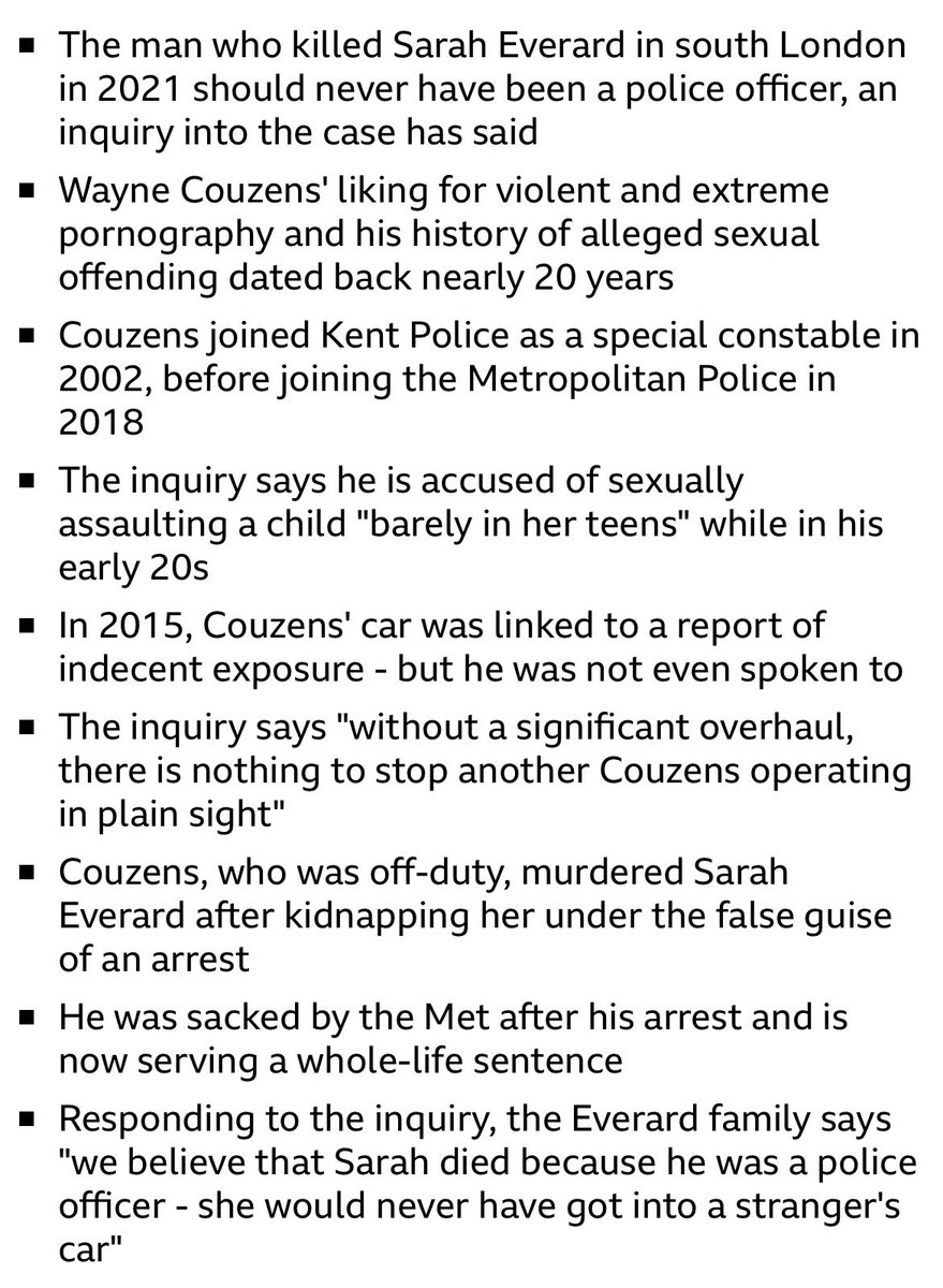 Wayne Couzens should never have been allowed to become a police officer, an inquiry has found