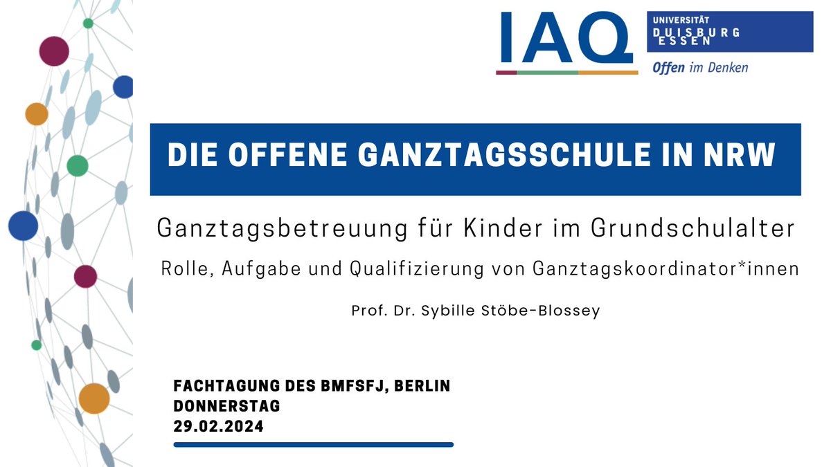 Heute zu Gast beim @BMFSFJ - Abteilungsleiterin Prof. Dr. Sybille Stöbe-Blossey hält einen Vortrag über die Rolle, Aufgabe und Qualifizierung von Koordinator*innen im Offenen Ganztag. Die Erkenntnisse und Praxisbeispiele basieren auf diversen Projekten von BEST zum Thema #OGS