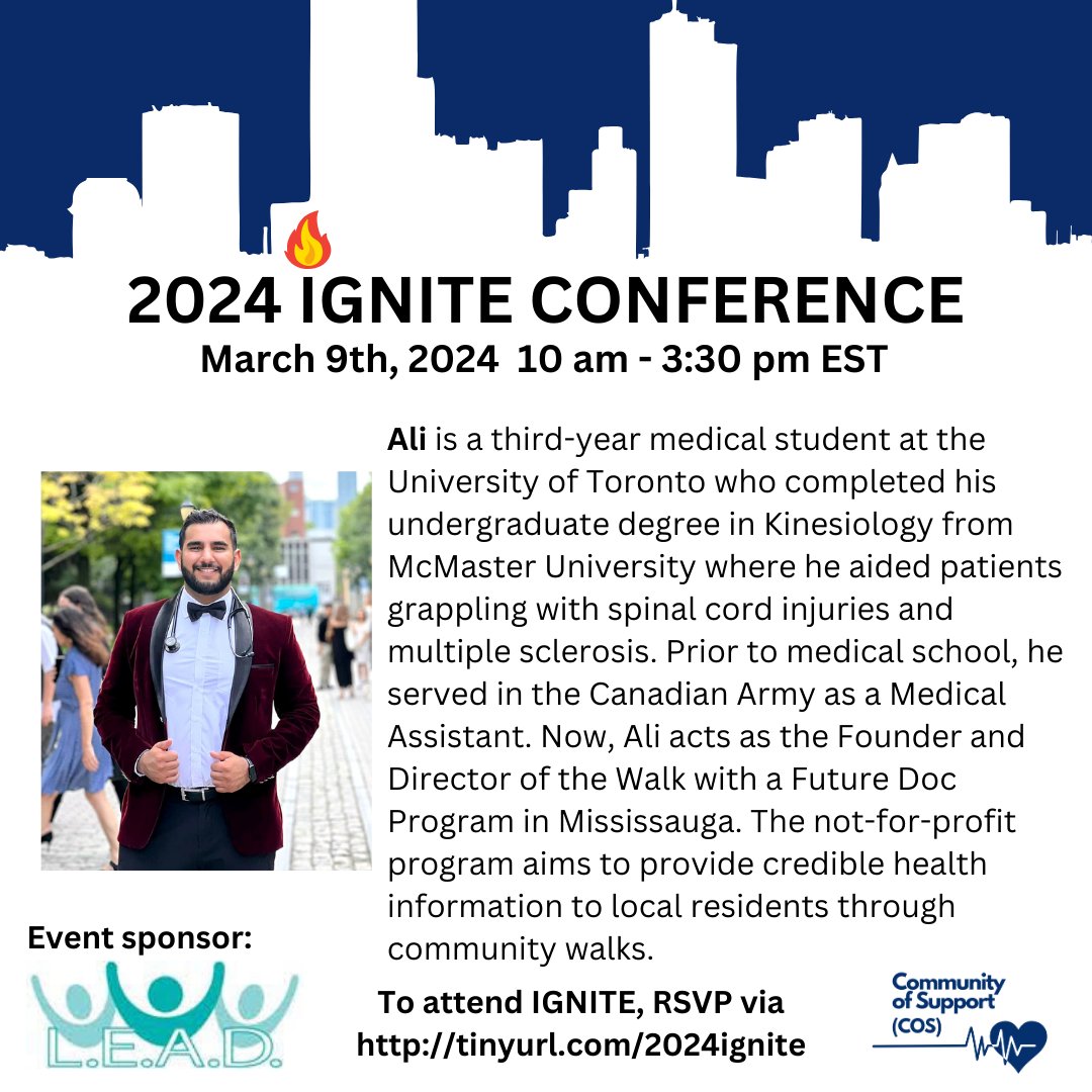 Welcome Ali! Ali <a href="/_Ali_Butt/">Ali Butt</a> is a <a href="/uoftmedicine/">Temerty Medicine</a> medical student and will be joining us as a speaker at this year's #IGNITEConference!

Don't forget to register to attend the conference on Sat, March 9! 

So register now tinyurl.com/2024ignite or link in bio! See you there 😊