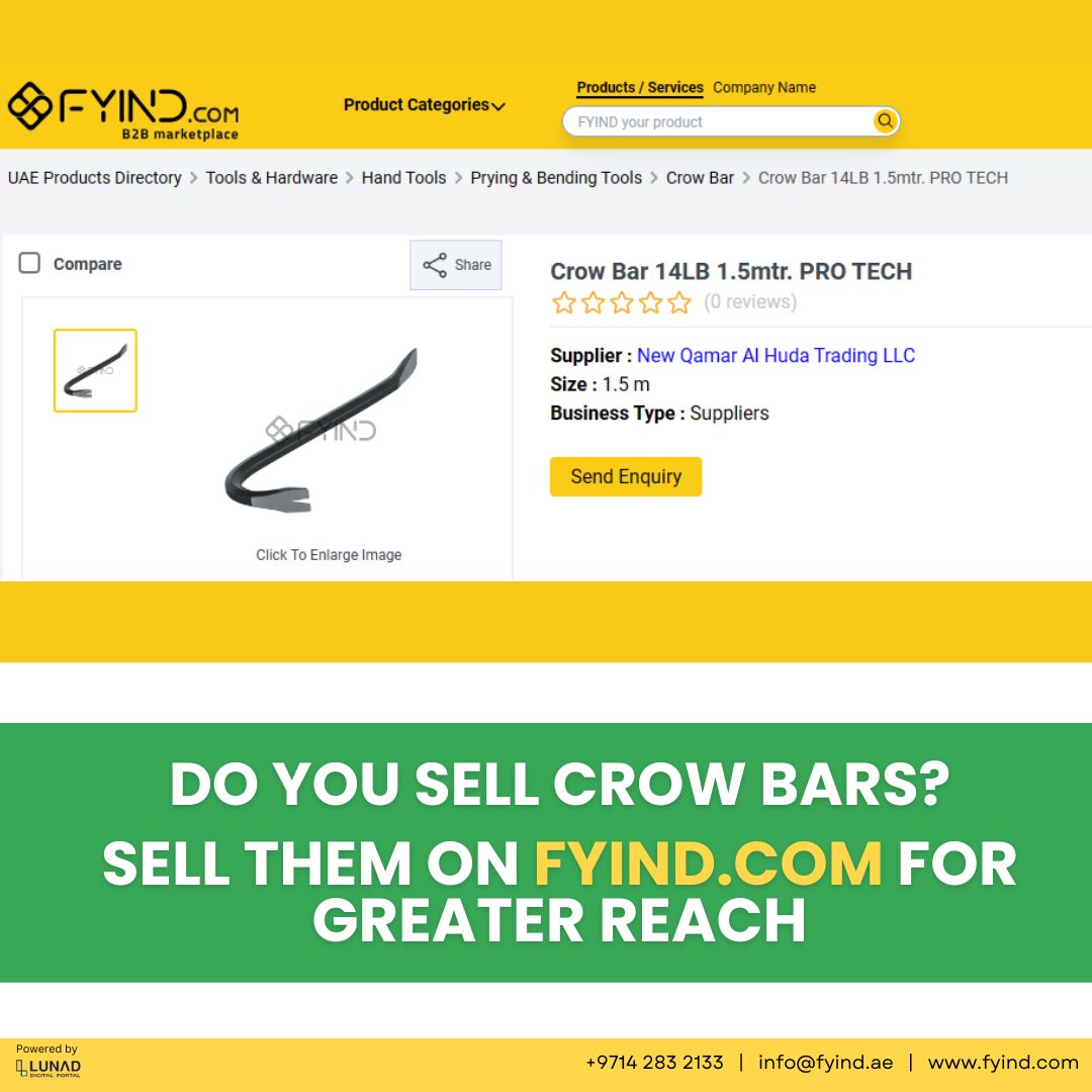 FYIND_COM's tweet image. Explore a variety of durable crowbars now available on Fyind - fyind.com/uae/en/hand-to…

 Enhance your reach and connect with potential buyers. WhatsApp now on +971586331800 to get started!

.

#industrialsupplies #prying #demolition #crowbar #tools #handtools #bendingtools