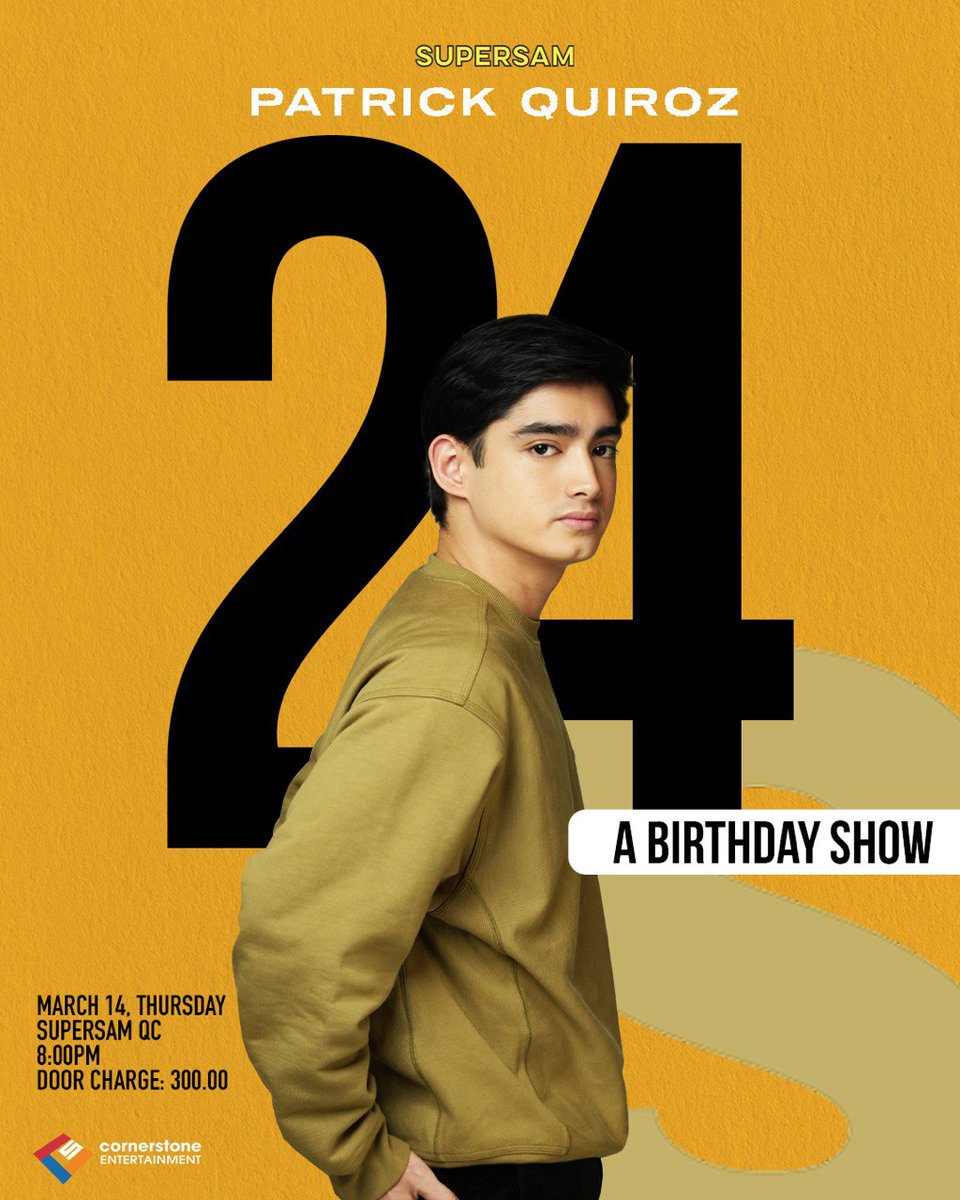 Cornerstone Entertainment (@cornerstone_ofc) on Twitter photo Come and celebrate with <a href="/patrickquiroz_/">Patrick Quiroz</a> on his birthday this March 14, 8pm at Supersam QC! This is going to be a super fun birthday show kaya naman we hope to see you all there! ๐ฅณ
#PatrickQuiroz
#CornerstoneArtist Come and celebrate with <a href="/patrickquiroz_/">Patrick Quiroz</a> on his birthday this March 14, 8pm at Supersam QC! This is going to be a super fun birthday show kaya naman we hope to see you all there! ๐ฅณ
#PatrickQuiroz
#CornerstoneArtist
