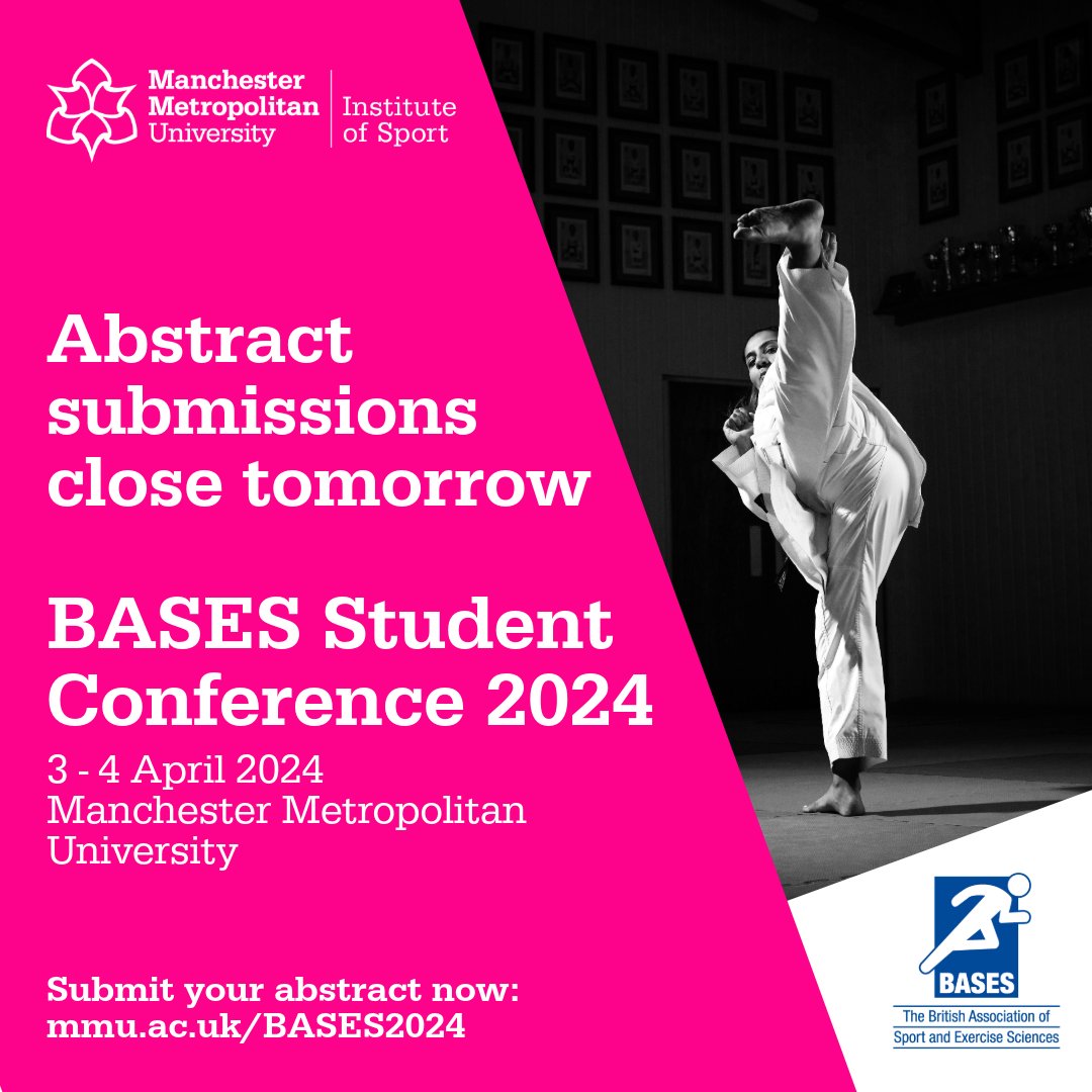 Submissions for @basesUK Student Conference 2024 close tomorrow! ⚠ Get your abstract in before 5pm on 1 March for the chance to present at a national conference. Submit now: mmu.ac.uk/BASES2024 #ManMetBASES24