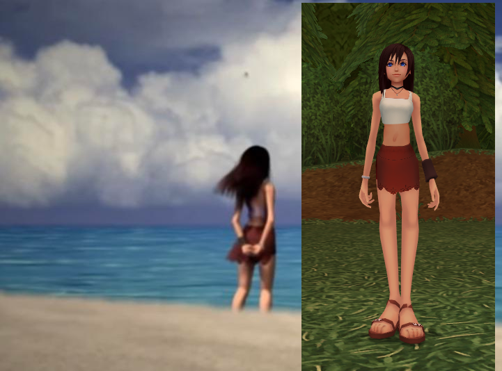 here are my attempt at recreating the second Prototype Sora, and What looks like a cancelled Kairi design from KH1's secret ending