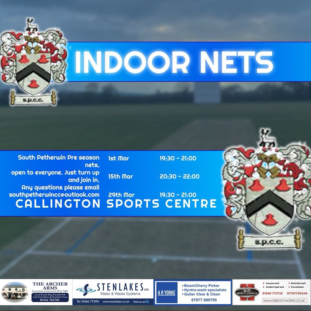 INDOOR NETS HAVE CHANGED

Due to circumstances out of our control, the indoor nets at Launceston College have been cancelled. 

We have managed to book new nets at Callington College in the dates above. 

Everyone is welcome to attend, new or current players