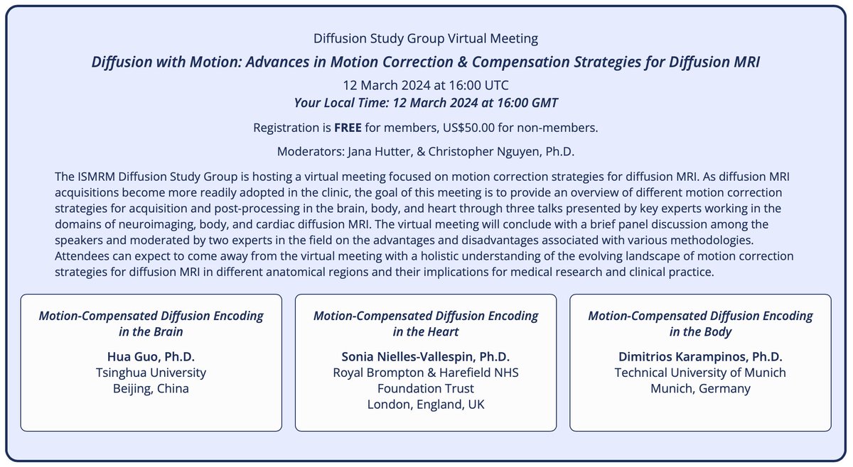 CMRdiff's tweet image. Join us for some interesting discussion on state-of-the-art cardiac MRI diffusion in these two upcoming @ISMRM virtual meetings. If you want to hear all about it, register here! ismrm.org/virtual-meetin…