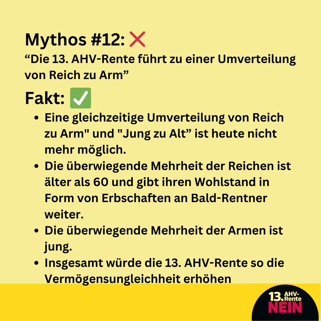 Eine Analyse von Dr. Veronica Weisser zu den Verteilungs-, Konsum- und Wachstumseffekte einer 13. AHV-Rente zeigt: Die Initiative erhöht die Vermögensungleichheit.

Mehr dazu hier: linkedin.com/pulse/13-ahv-r…