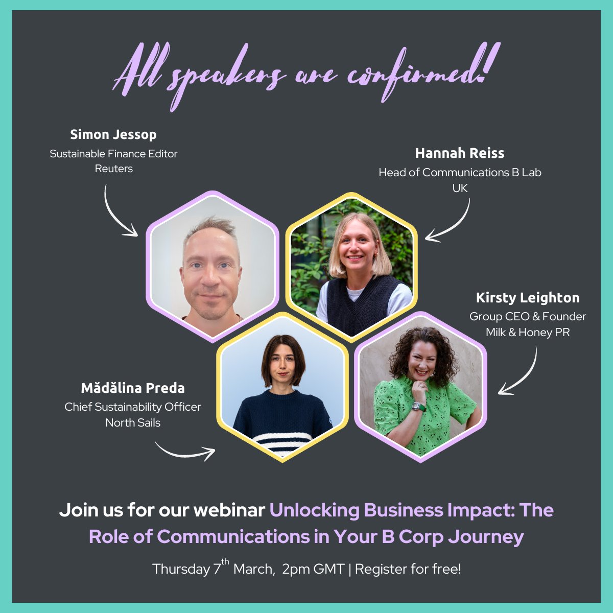 💡 ICYMI, we're running a #webinar next Thursday 7th March for brands looking to communicate their business impact. 💥

Our expert panel is now locked in. Register to attend for free: bit.ly/3wr0p7x

#BCorp #BetterBusiness  #PREvent