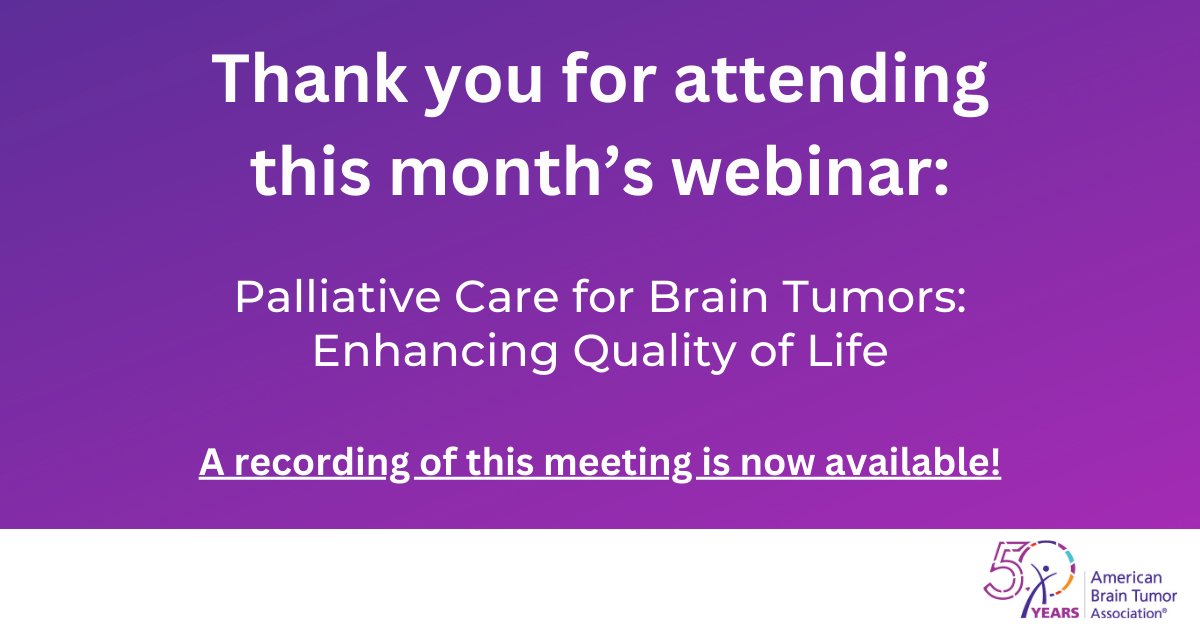 This week's webinar was a success! Our speakers discussed the many aspects of palliative care and the role it plays in brain tumor treatment. To view the recording, click here: bit.ly/FebWebRecordin…