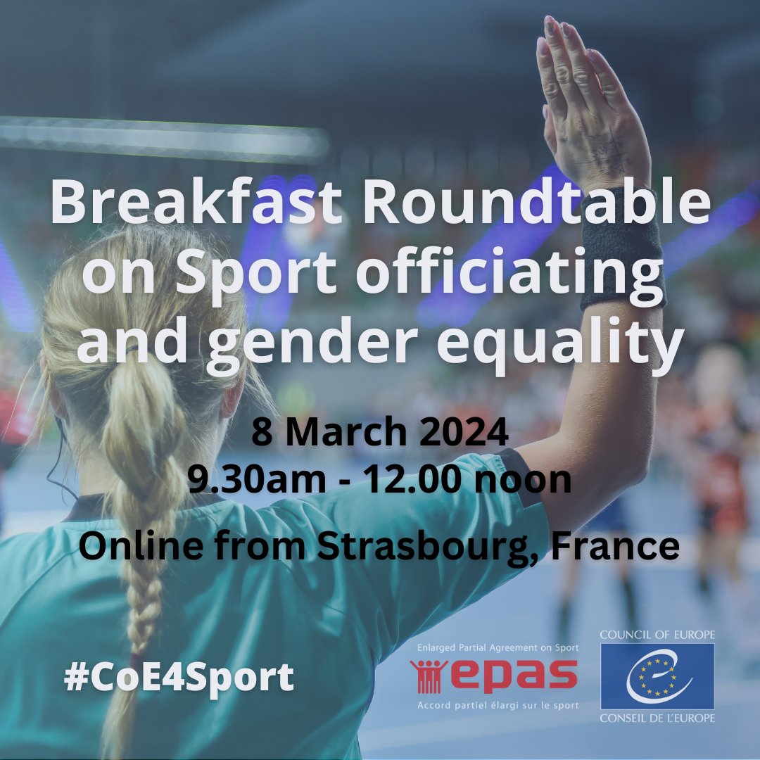 Female referees still experience discrimination in most sports. How can discrimination and inequalities in officiating be combated? Join the discussion at the EPAS Breakfast Roundtable on 8 March! #IWD2024 Info & registration: bit.ly/48BIqsy #CoE4Sport @CoE