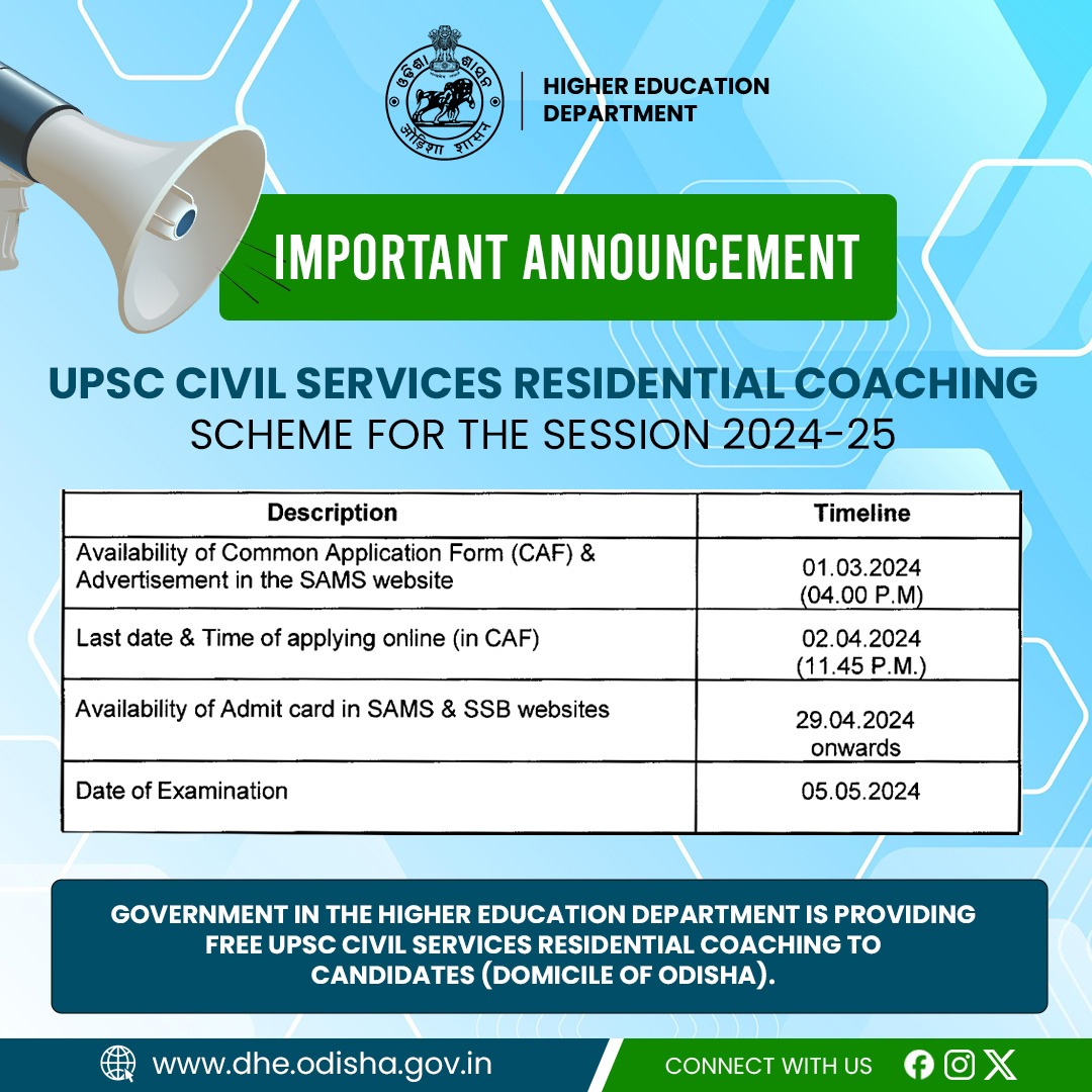 Higher Education Department, Govt. of Odisha ЁЯЗоЁЯЗ│ (@dhe_odisha) on Twitter photo UPSC Civil Services Residential Coaching.Scheme for the Session 2024-25.Government in Higher Education Department is providing free UPSC Civil Services residential Coaching to candidates (domicile of Odisha).
Link : samsodisha.gov.in
#CMOOdisha <a href="/AtanuMLA/">Atanu sabyasachi</a> <a href="/aravind_od_ias/">arvind agrawal</a> UPSC Civil Services Residential Coaching.Scheme for the Session 2024-25.Government in Higher Education Department is providing free UPSC Civil Services residential Coaching to candidates (domicile of Odisha).
Link : samsodisha.gov.in
#CMOOdisha <a href="/AtanuMLA/">Atanu sabyasachi</a> <a href="/aravind_od_ias/">arvind agrawal</a>