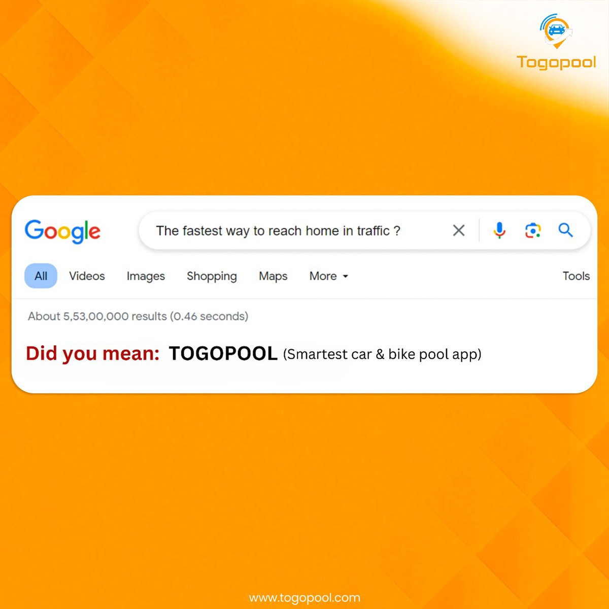 togopool's tweet photo. Stuck in traffic and wishing you were home already? 🚗💨 Your wish is our command! Try TOGOPOOL for a ride that's faster than your search results. 🏁 Because when it comes to beating the traffic, we're the answer you're looking for. #TOGOPOOL #SmartCommute #CarPool #BikePooling https://t.co/rkcRKOmHpr