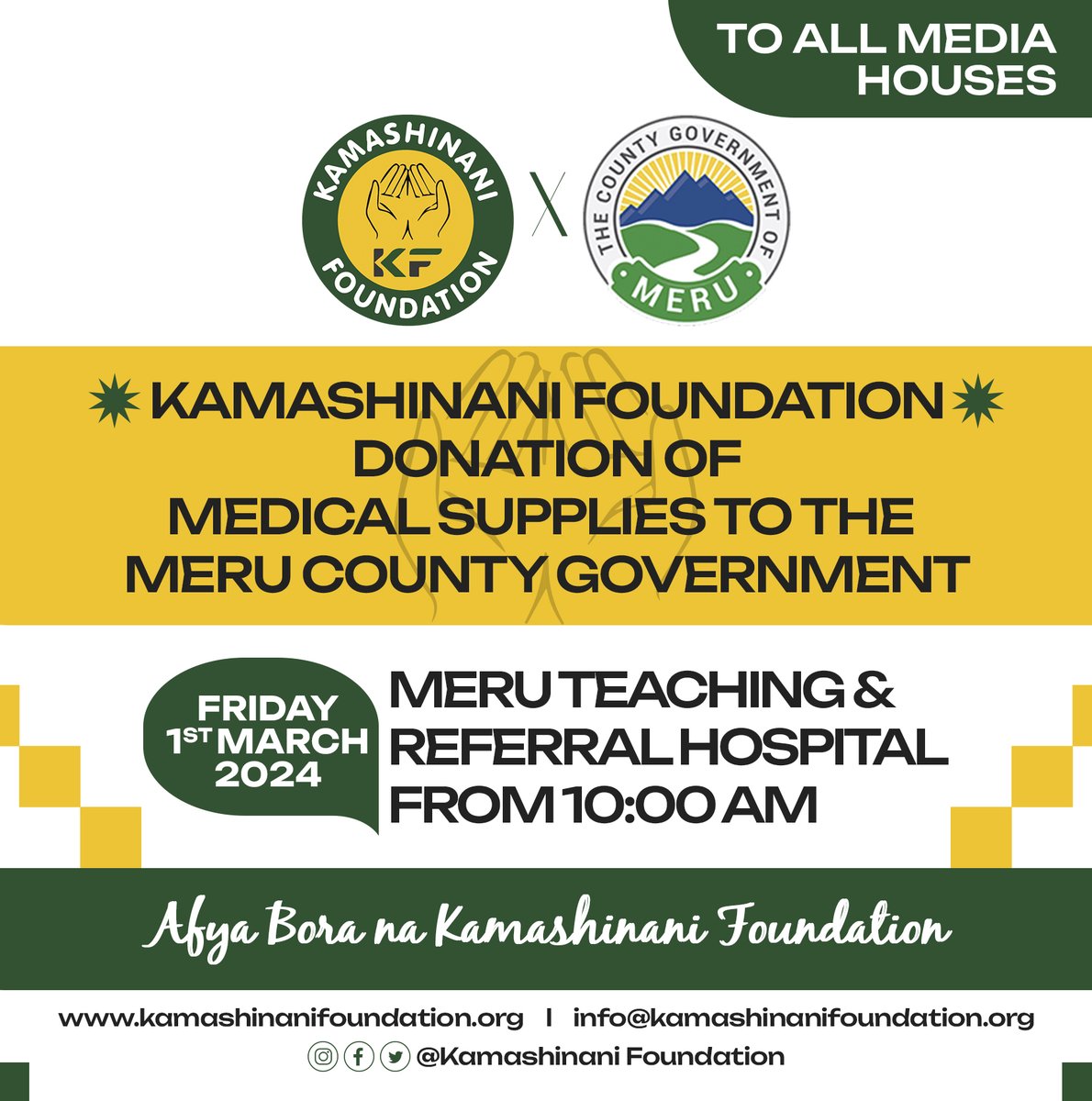 TO BOTH MEMBERS OF THE PUBLIC AND FOURTH ESTATE, TUKUTANE KESHO!
<a href="/MeruCounty012/">MeruCountyGovernment</a>  <a href="/citizentvkenya/">Citizen TV Kenya</a> <a href="/KTNNewsKE/">KTN News</a> <a href="/NRGRadioKenya/">NRG Radio Kenya</a> <a href="/KBCChannel1/">KBC Channel 1 News</a> <a href="/ntvkenya/">NTV Kenya</a> <a href="/WeruTV/">Weru TV</a> <a href="/BaiteTV/">Baite TV</a> <a href="/tvmwangaza1/">MwangazaTV</a> <a href="/K24Tv/">K24TV</a> <a href="/KamashinaniM/">Kamashinani Media</a>
#KamashinaniFoundation #AfyaBoraNaKamashinaniFoundation