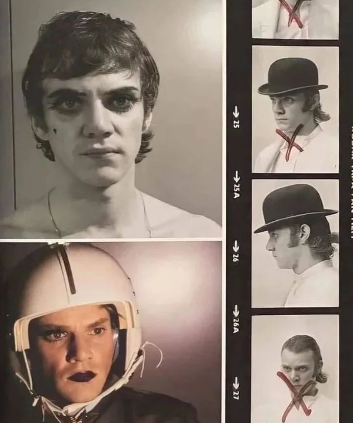 Actor #MalcolmMcDowell tests to find the right look for the character of #AlexDeLarge in #AClockworkOrange (1971) by #StanleyKubrick