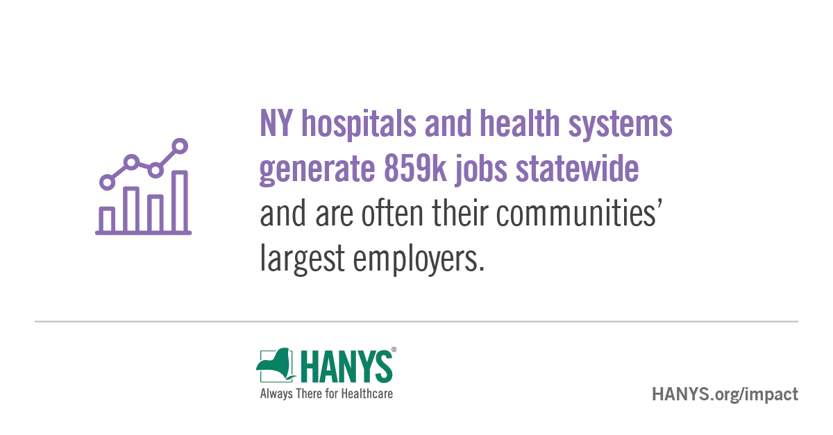 #DYK hospitals and health systems are often the largest employers in communities, generate many more jobs and are top 10 private sector employers in every region of New York. See how hospitals in your community generated jobs: HANYS.org/impact