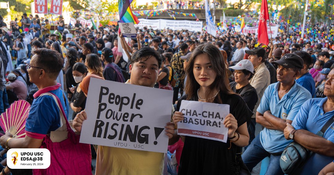 upou_usc's tweet photo. #EDSA38 | Nakiisa ang UPOU USC sa isinagawang mobilisasyon para gunitain ang ika-38 na anibersaryo ng EDSA People Power Revolution nitong nagdaang Pebrero 25. https://t.co/w1jHiZSIDH