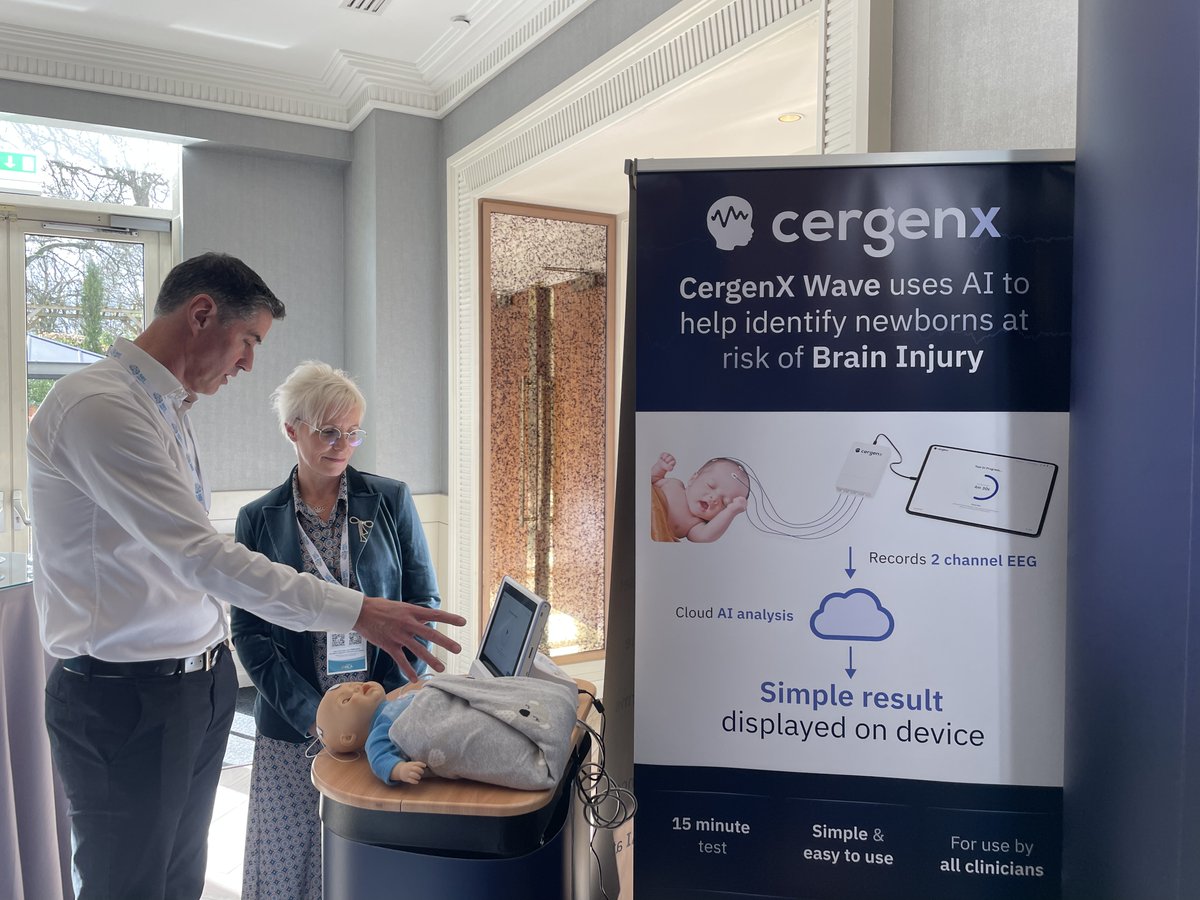 Mandy Daly, Founder of @IrishNeonatal checks out the CergenX Wave device 🙌

Attending #INBBC24? Come say hi to our team at Booth #5 - we'll take you through our groundbreaking device and answer any questions you might have! 

#INBBC #BrainInjury #EEG #AiForGood @NewbornBrains