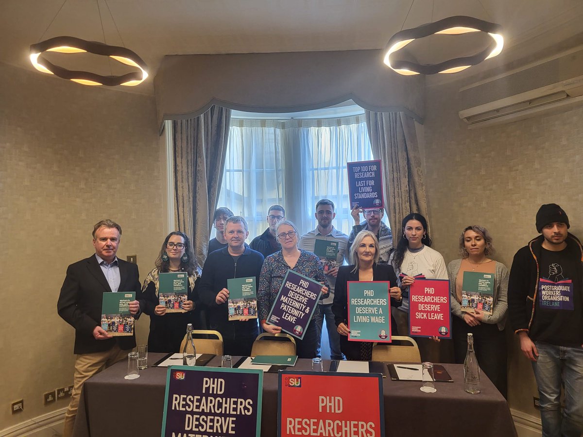We launched our 'Workers in all but Name, Pay and Conditions' report on Employment of PhD researchers for TDs and Senators today, with support from @TheUSI and @SIPTU. Join us for a panel discussion this evening at 6pm to hear more: eventbrite.ie/e/workers-in-a… #PGRsDeserveBetter