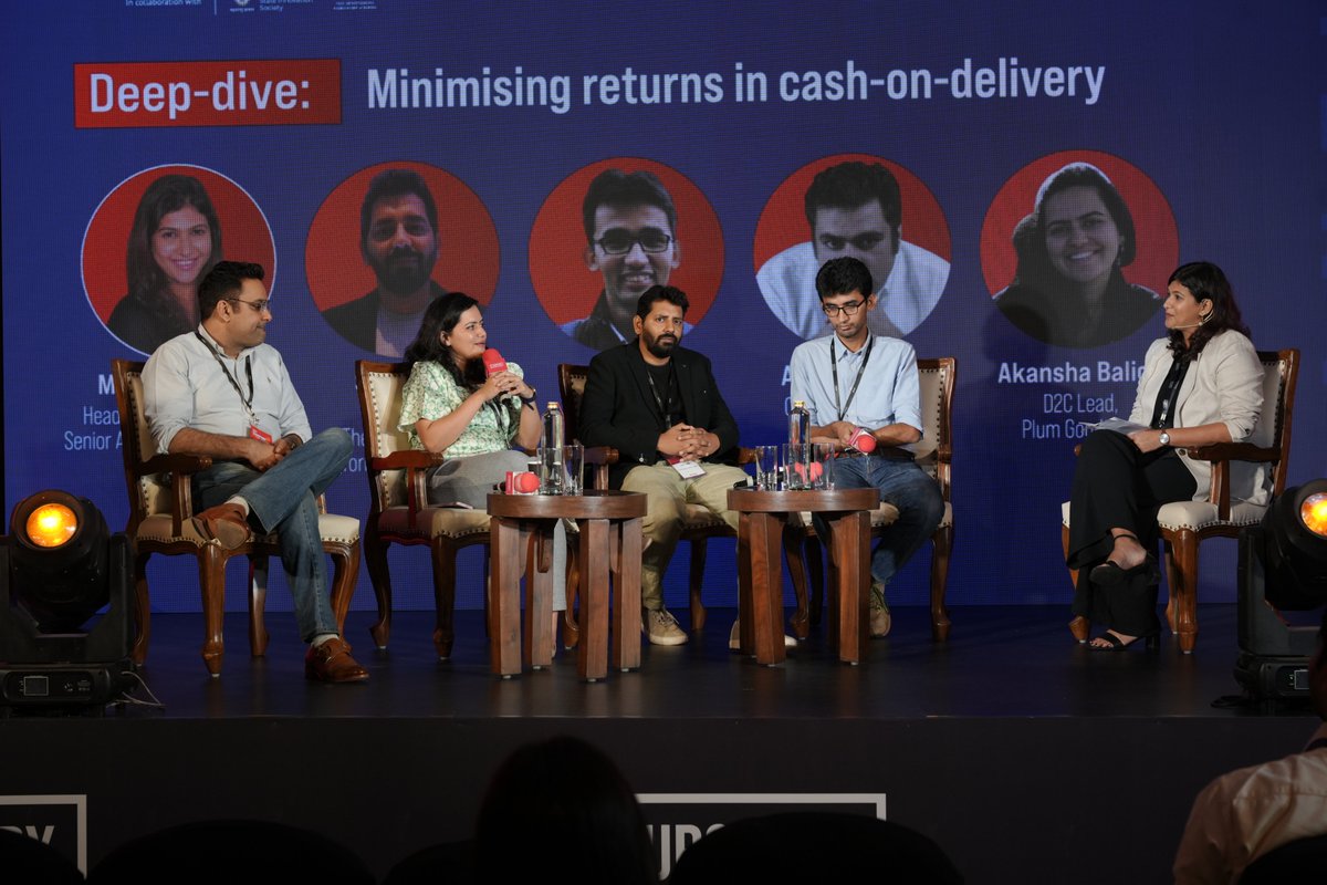 In COD, returns are a problem. @thebettershop's Sanil Jain (@JainSan87), @delhivery's Nikhil Vij, JustHerbs (@JustHerbsIndia)' Arush Chopra (@chopra_arush), and Plum Goodness (@plumspeak)' Akansha Baliga brainstorm to find solutions. #TechSparksMumbai2024 #TheGreatIndianTechade