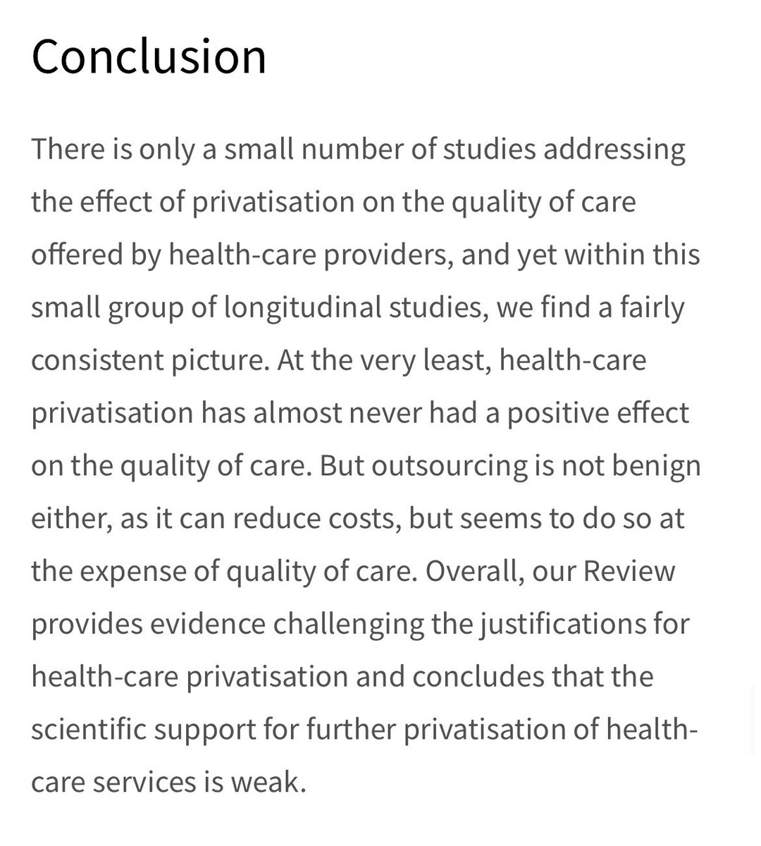 This review of 13 international studies analysing…… ‘the impact of privatisation on the quality of care’ ….. is excellent and should be read by policymakers and politicians.