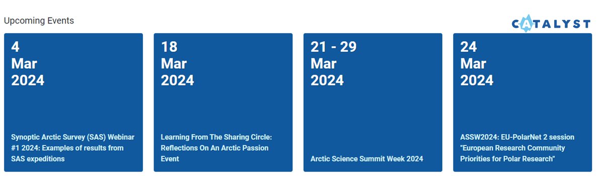 February is going to be a busy month filled with exciting events! Here are some highlights: ❄️21-29 Mar: #ASSW2024 - assw.info 👥24 Mar: @EUPolarNet 2 session at #ASSW2024 - assw.info/program Find these and more events on Catalyst: polarcatalyst.eu/events